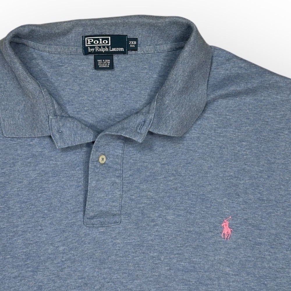 Polo by Ralph Lauren Men's 2XB Big Blue Polo Shirt Pink Pony Logo‎